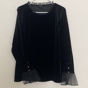 Talbots Black Velour Blouse with Gold Detailing - Women’s Large